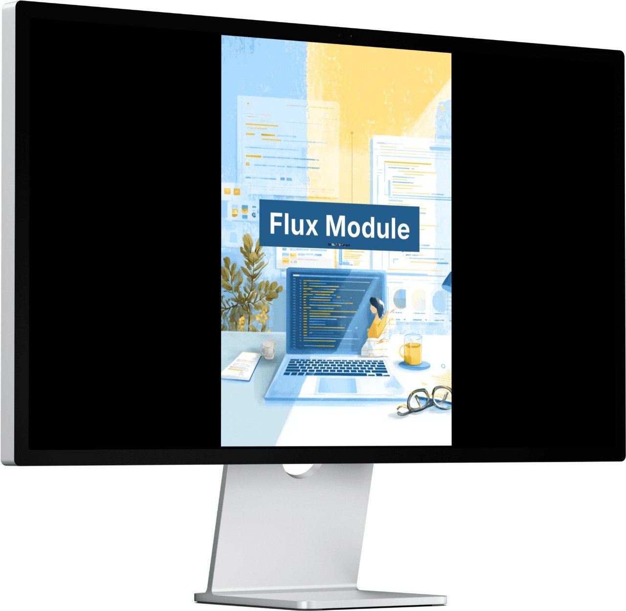 Computer monitor displaying a screen with 'Flux Module' on a white background