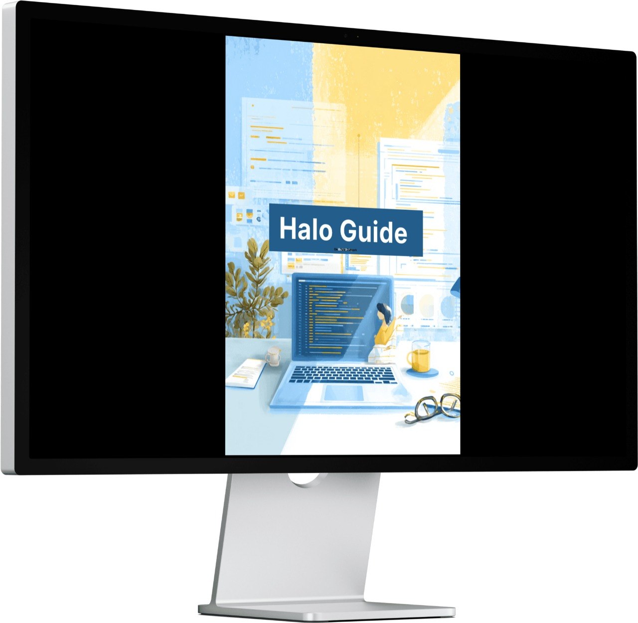 Computer monitor displaying a 'Halo Guide' on a screen