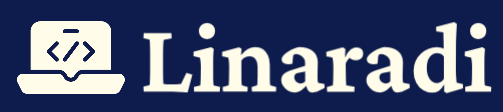 Linaradi logo with a laptop icon and code symbols on a blue background