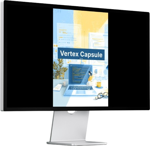 Computer monitor displaying a screen with 'Vertex Capsule' branding