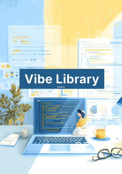 Vibe Library book cover with a laptop, coffee cup, and plant on a desk